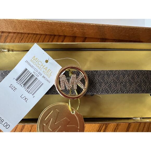 Michael Kors Brown Belt with MK Rhinestone initials on Buckle, Women\'s L-XL  NWT